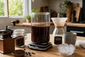 découvrez comment préparer un cold brew maison parfait avec notre recette, les ratios idéaux et le temps d'infusion recommandé pour un café glacé riche en saveurs.